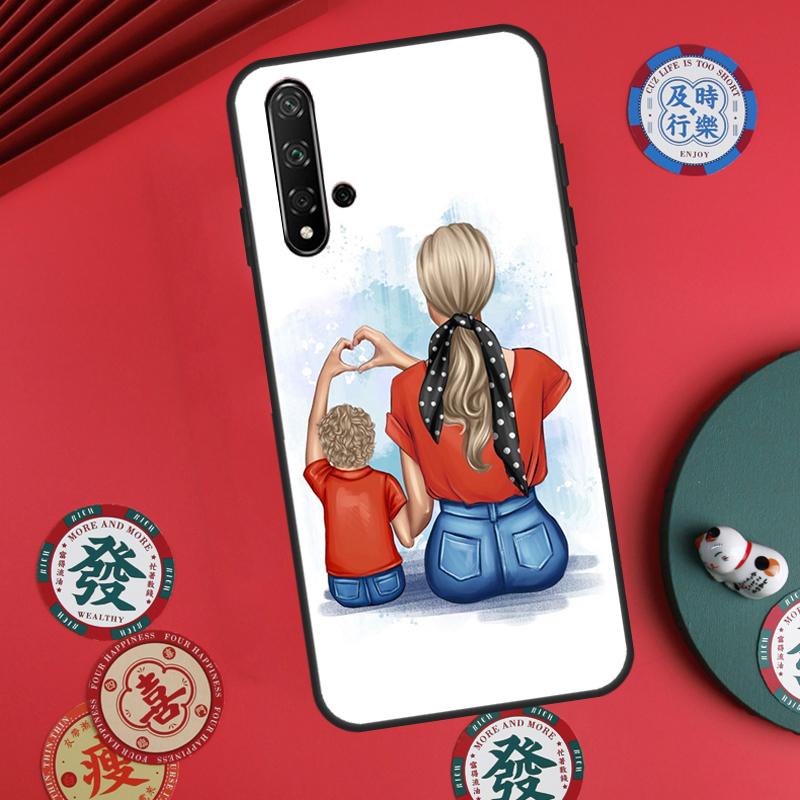 Black Brown Hair Baby Mom Girl Son For Huawei Nova Y73 Y72 Y61 Y91 Y90 Y70 Y60 12s 12i 11i 8i 9 10 SE P60 Pro P30 P40 Lite Case