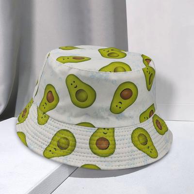Fischerhut Avocado-Print Beidseitig Flacher Oberteil Atmungsaktiv UV-Schutz Sonnenschutz Dekorativ Erfrischendes Fruchtmuster Bucket Hat Kopfbedeckung