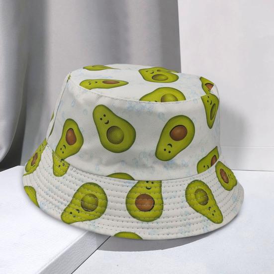 Fisherman Hat Avocado Print Double-sided Flat Top Breathable UV Protection Sunscreen Decorative Refreshing Fruit Patter Bucket Hat Headwear