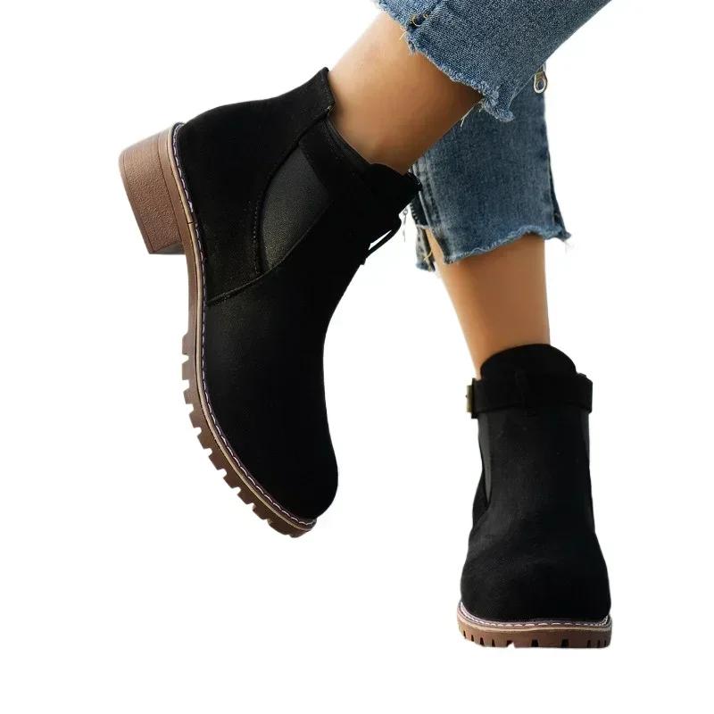 2025 Fashion Shoes for Women Slip-on Women's Boots Winter Plus Size Ankle Boots Mordern Boots Solid Colors Buckle Shoes Ladies