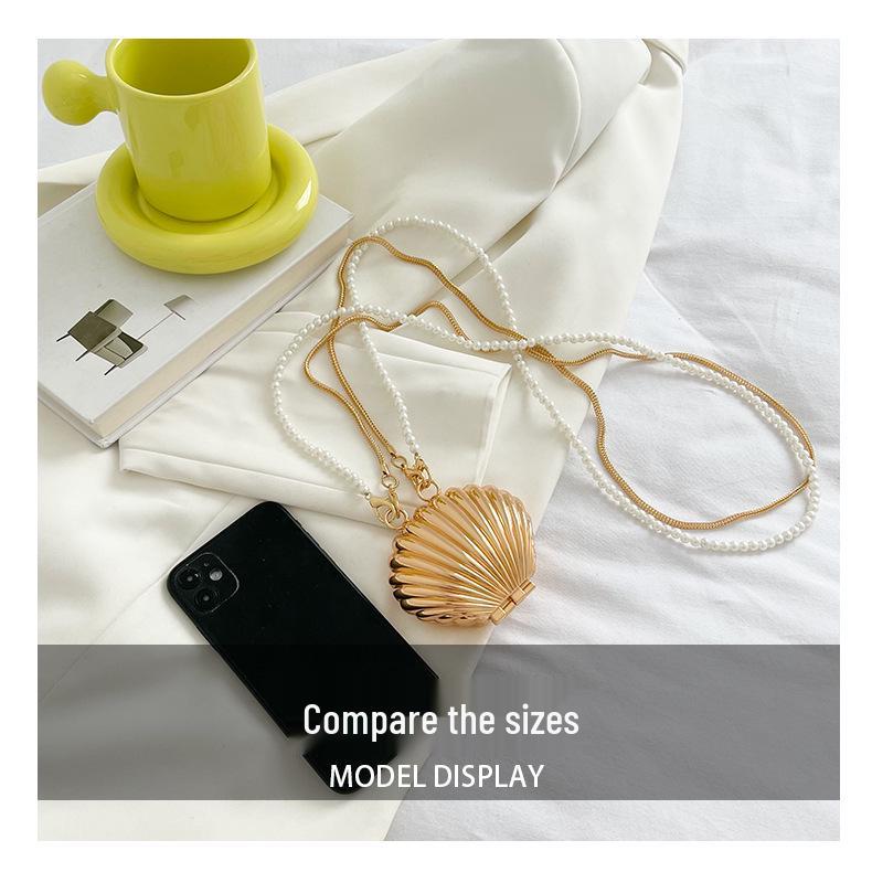 Women's 2025 Pearl Chain Mini Lipstick Crossbody Bag - Metal Shell Accessory