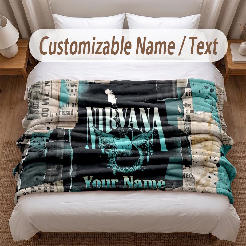 Nirvana Printed Flannel Blanket Custom Name Text Soft Warm Throw For Bedroom Holiday Gift