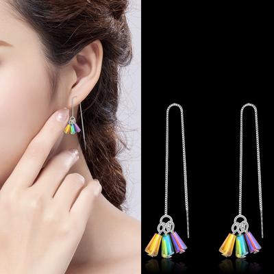 Dreifarbige Glas-Ohrkabel Lange Ohrketten Süßes Temperament Einfache Studenten-Ohrhänger