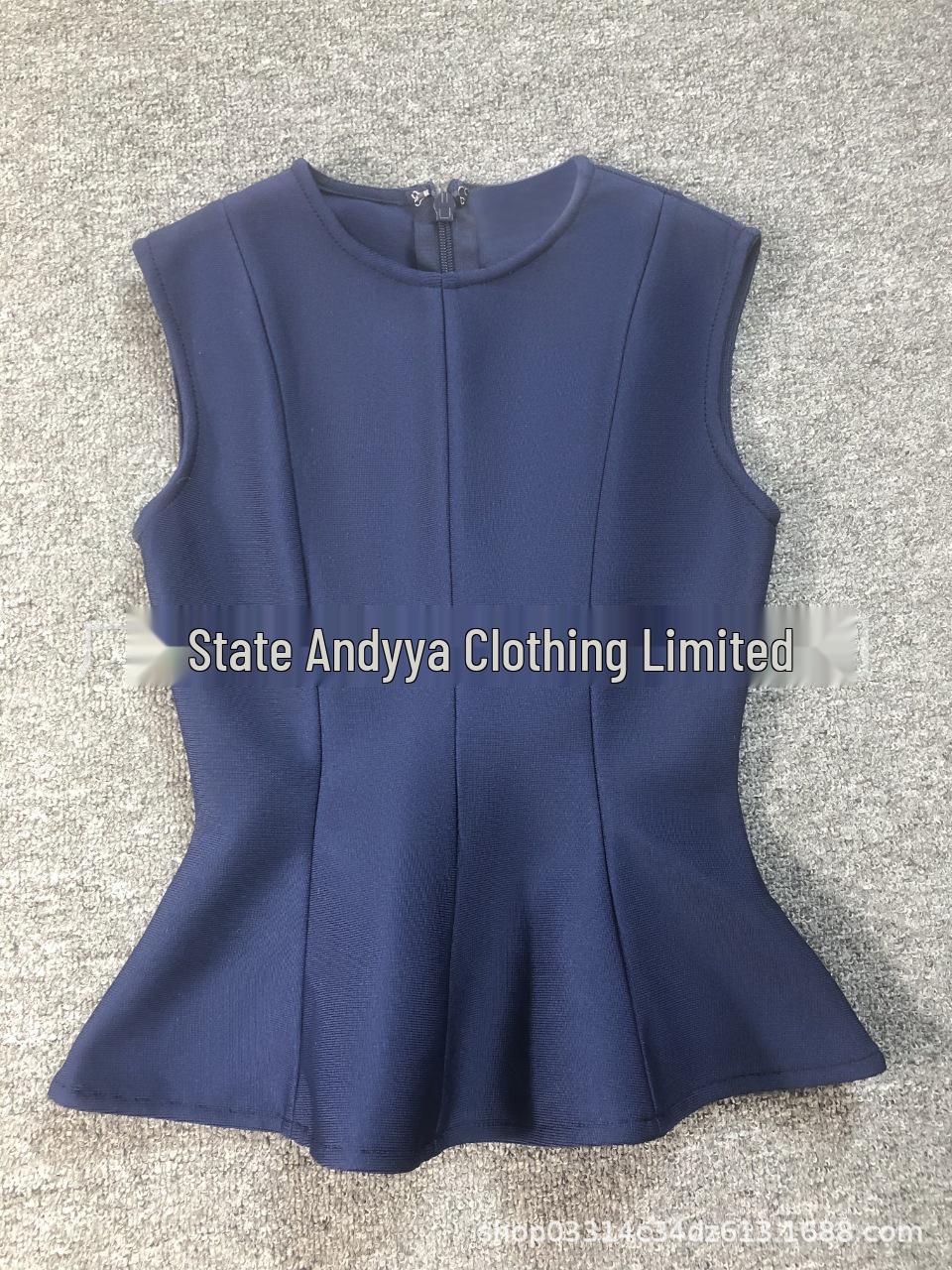 

Blue Bandage Two-Piece: Round Neck Ruffle Sleeveless Top & Bodycon Midi Skirt S