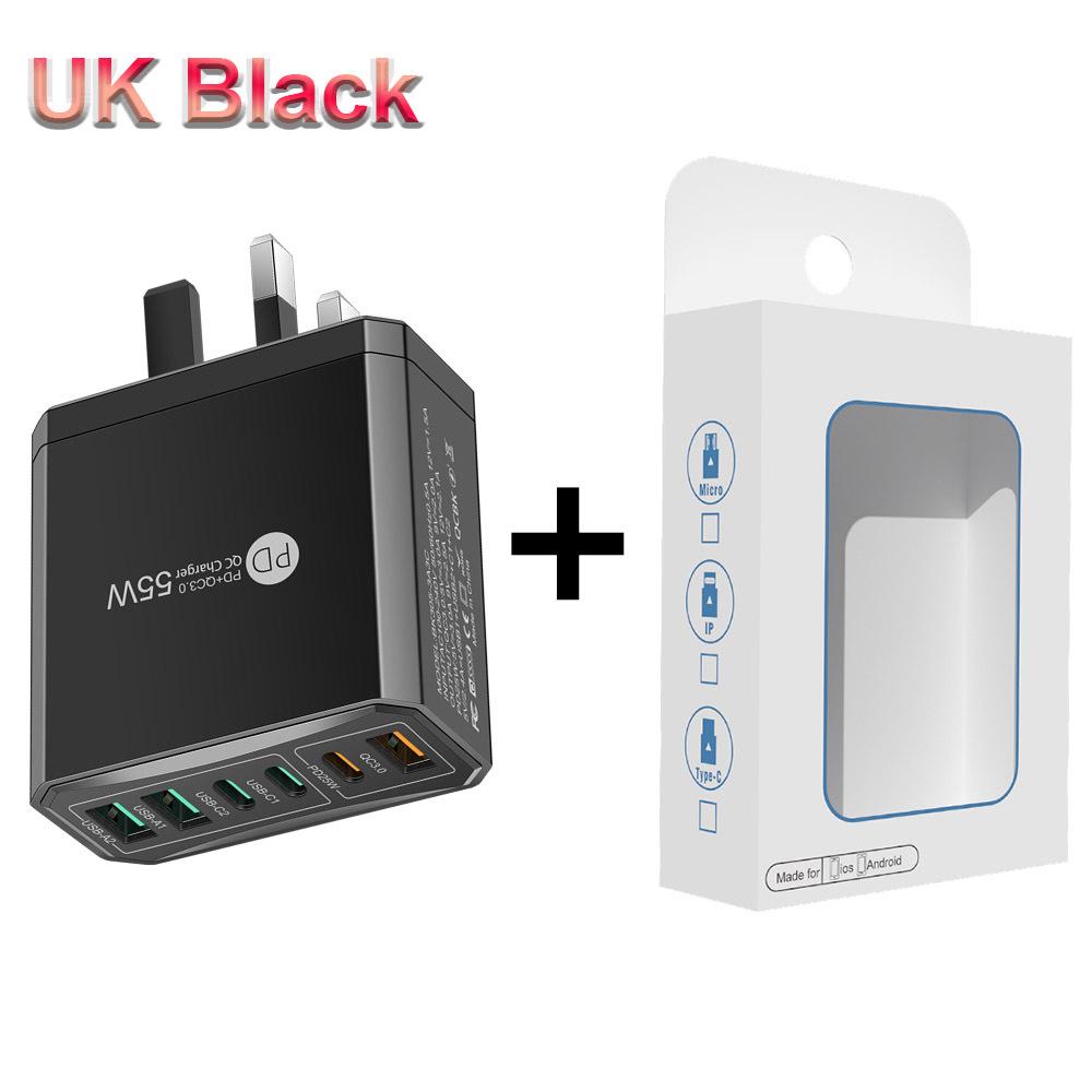 55W QC 3.0 Six-Port Fast Mobile Charger with PD, USB Ports, EU/US/UK Compatibility