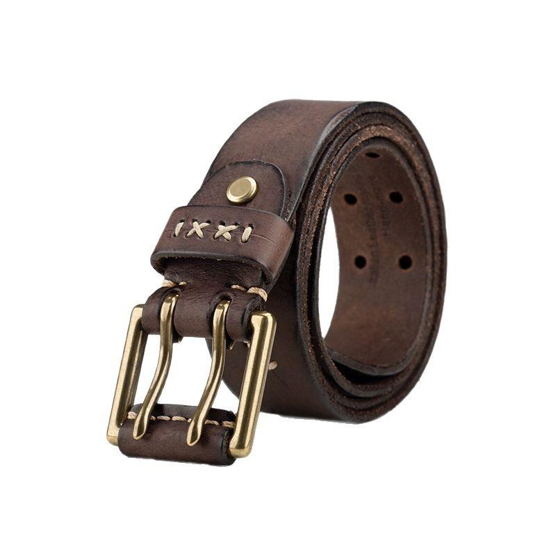 Retro Trend Personality Belt Men'S Genuine Leather Handmade First Layer Cowhide Men'S Jeans Belt Casual Jeans