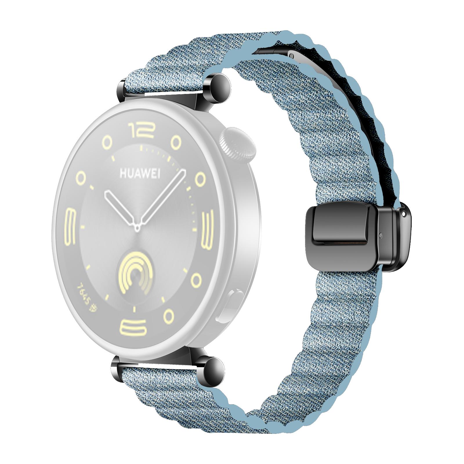 

18mm Universal Watch Band Genuine Cow Leather Coated Silicone Magnetic Strap Replacement Denim Blue