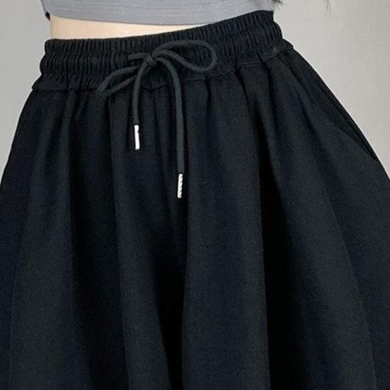 Women Summer Shorts Elastic High Waist Adjustable Drawstring Casual Shorts with Pockets Solid Color Wide Leg Shorts