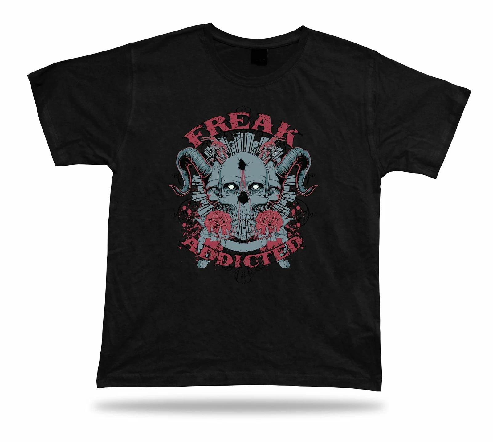 Tshirt Tee Shirt Birthday Gift Idea Freak Addicted Skull Rose Horns Creepy Evil XL