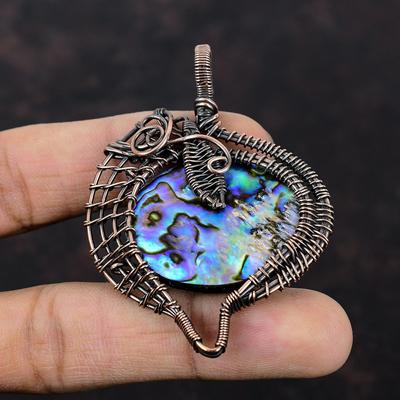 Colgante de Concha de Abulón Colgante Envuelto en Alambre de Cobre Joyería de Piedra Preciosa de Concha de Abulón Marca Hecha a Mano Colgante Nuevo Joyería de Alambre de Cobre Regalo Para Él