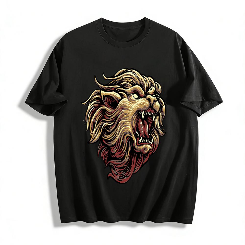 Dark Ferocious Beast Roar Print Street Style Loose Casual T-Shirt Pure cotton T-shirt XXS