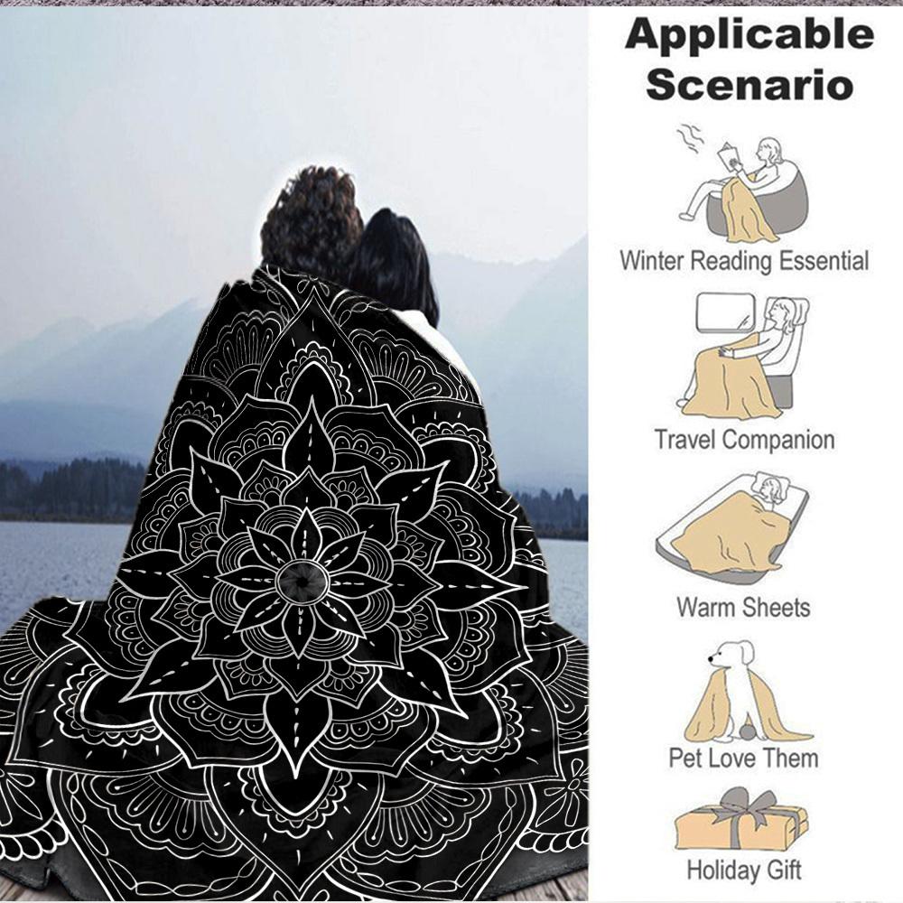 1pc Black Mandala Soft & Warm Polyester Knit Blanket, Digital Printed, All-Season Throw for Napping, Traveling, Sofa yy250906019