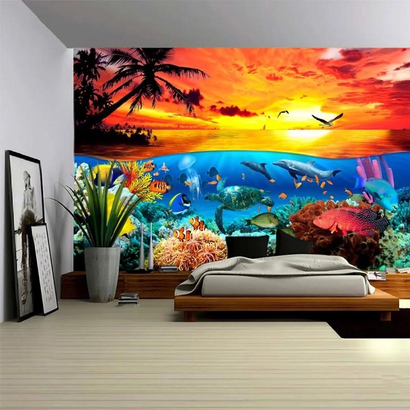 Ocean Art Tapestry Dream Sea World Wall Hanging Bedroom Decor Psychedelic    Curtain Background Room