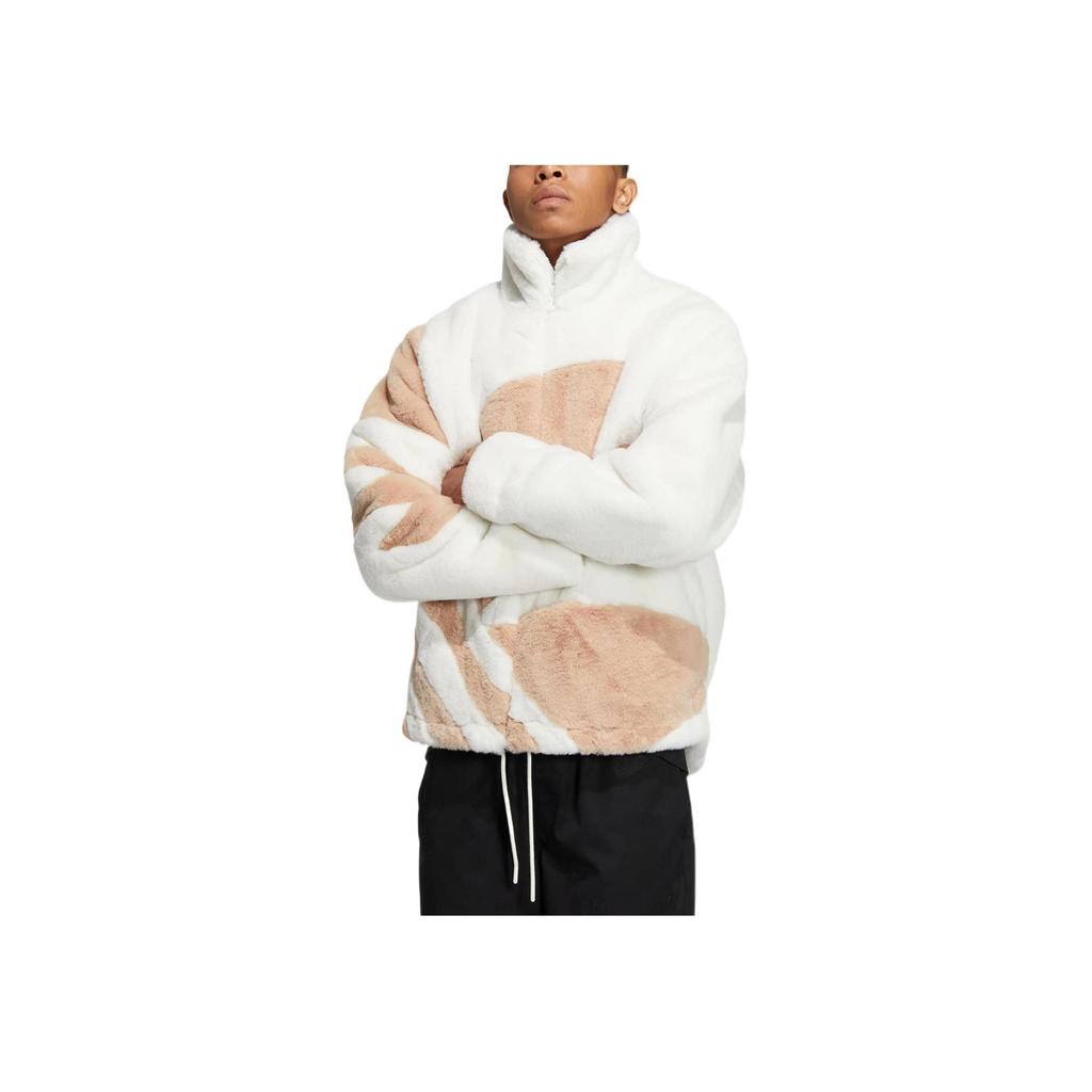 Adidas Originals Fur Track Jacket Unisex Faux Fur Full Zip Stand Collar Long Sleeve Warm Jacket Off White Magic Beige HR3485