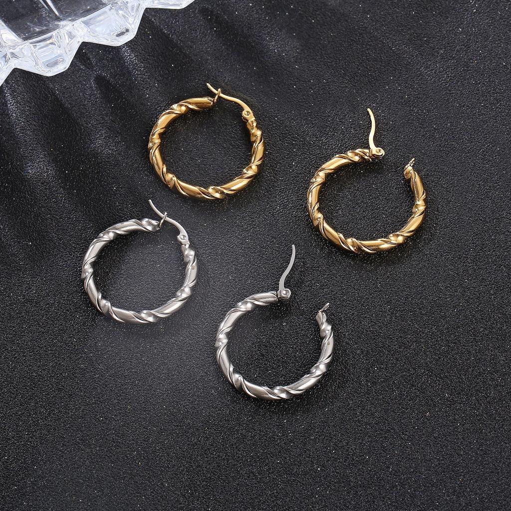 Twisted Wire Earrings Niche Design Round Stainless Steel Women's Ear Buckle Trend Simple Titanium Steel Ear Jewelry