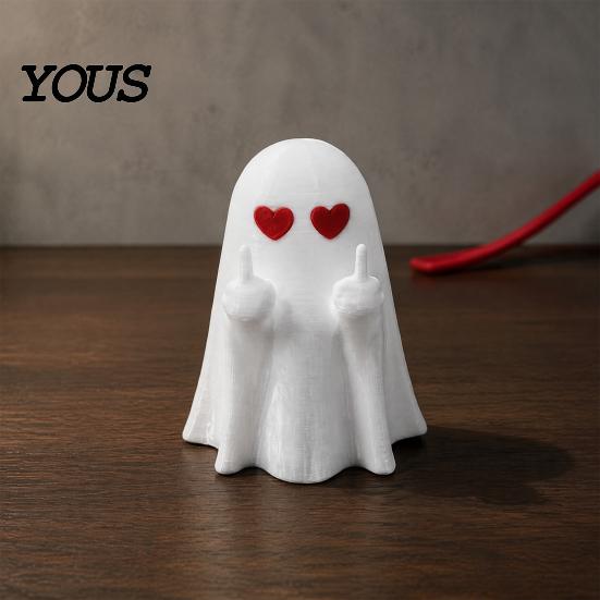 PLA Ghost Sculptures Halloween Figurine, 3D Printed Middle Finger Statue, Spooky Small Statues Ornament for Coffee Table, Shelf, Mantel Desk