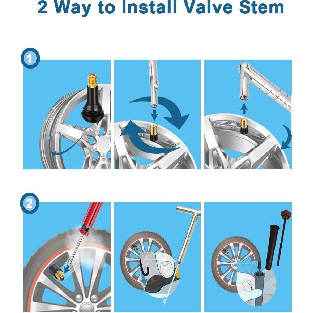 Riseuvo 120pcs Tire Valve Stems - Rubber Snap-in Valves, Tubeless Valve Stems Suit for 0.453 inch Rim Holes on Standard Vehicle Tires (TR412, TR413,