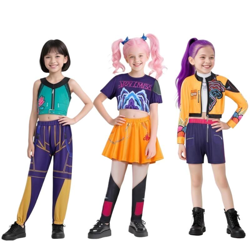 Dětské kostýmy démonů K-Pop Mira Rumi Zoey Lovci Cosplay kostým pro dívku Halloween Vzor na jeviště Oblečení pro hraní rolí