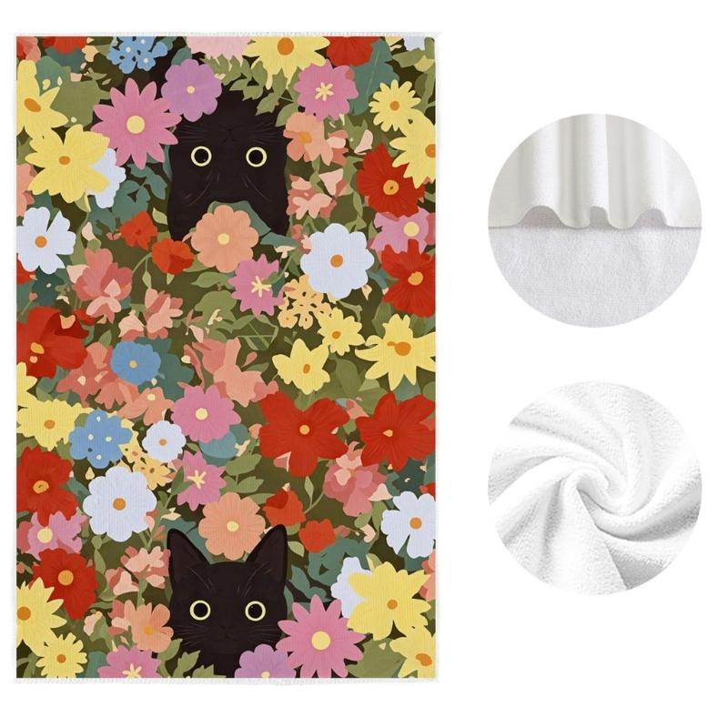 Lovely Cats Pattern Kitchen Towel Soft Microfiber Fabric Cleaning Rag Home Decoration Accessory