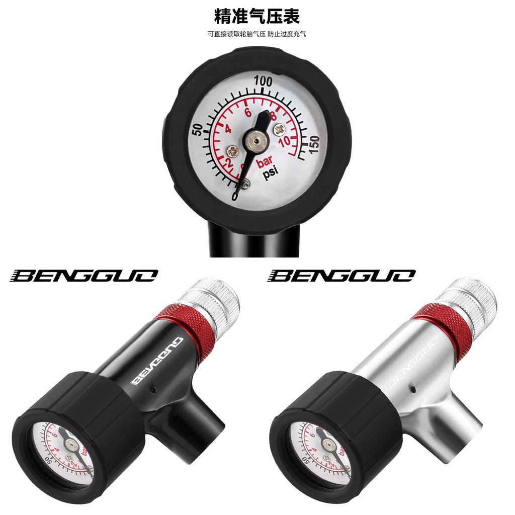 Bicycle Co2 Inflator Head With Pressure Gauge For Mountain Road Bike Repair Tools