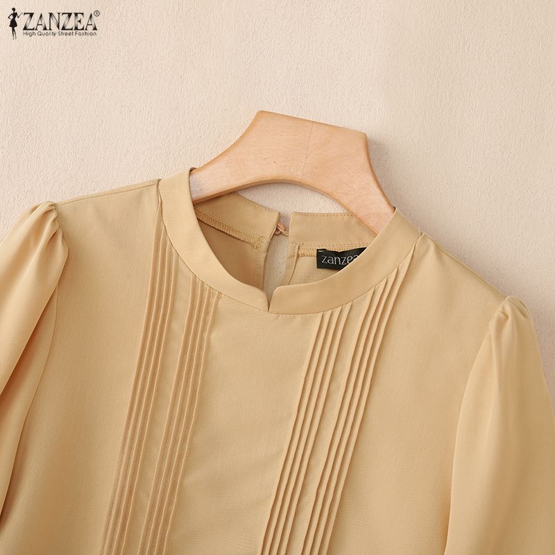 ZANZEA Lässige Bluse mit Rundhalsausschnitt, einfarbig, locker und kurzärmelig für Damen