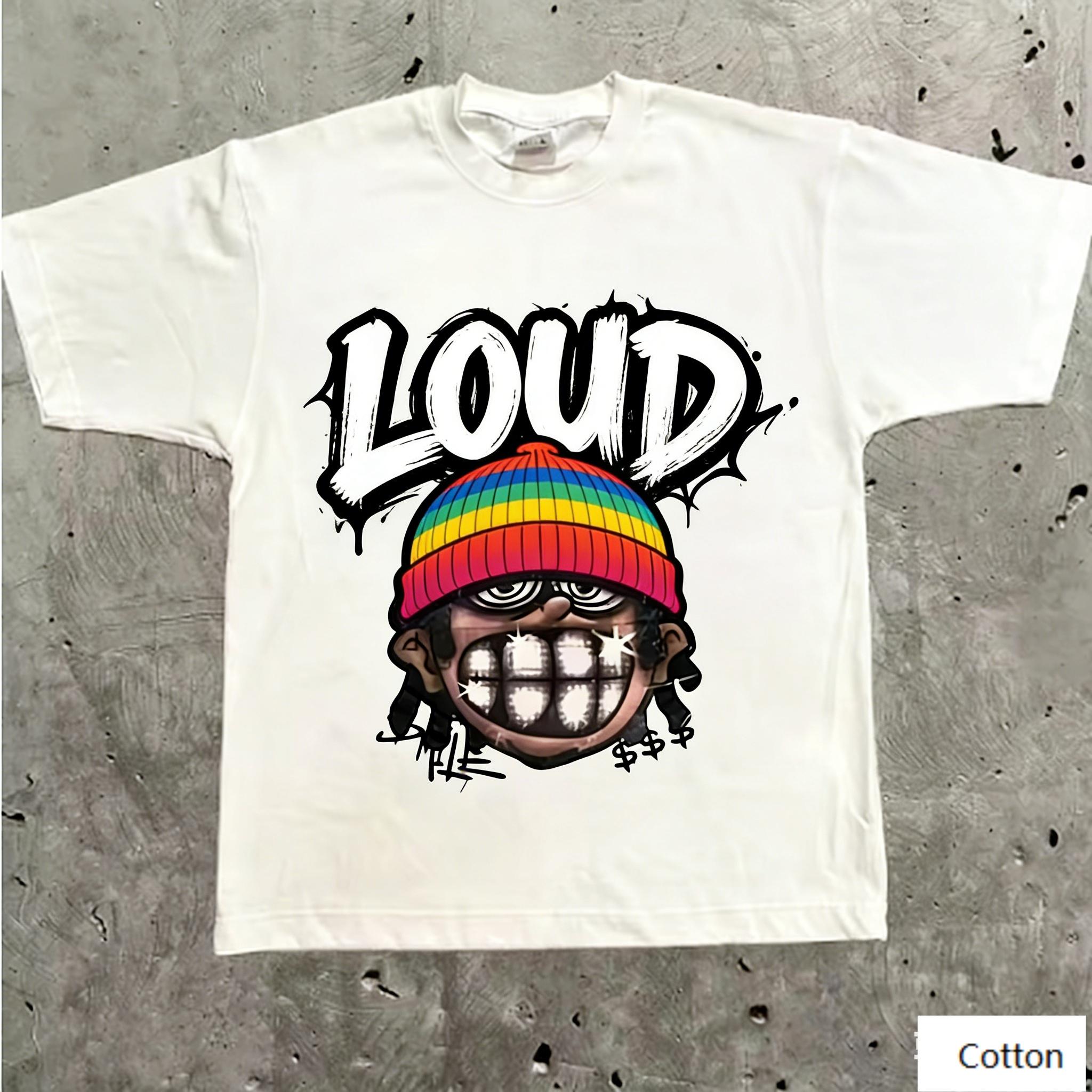 

Streetwear Unisex Cotton TShirt Featuring Edgy Cartoon HipHop Design and REAL Graffiti Text HipHop Style Top S