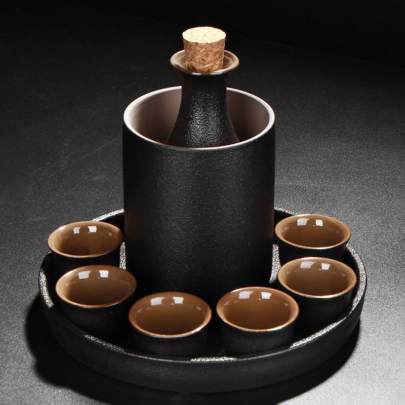 Household Japanese-style Shochu Pot Black Pottery Sake Ceramic Small Wine Cup Wine Dispenser White Wine Glass Warm Wine Wine Set