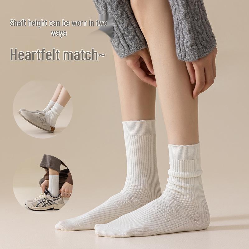 Women's Thick Cashmere Wool Socks - Mid-Tube, Autumn/Winter Collection, Extra Warm with Velvet Lining