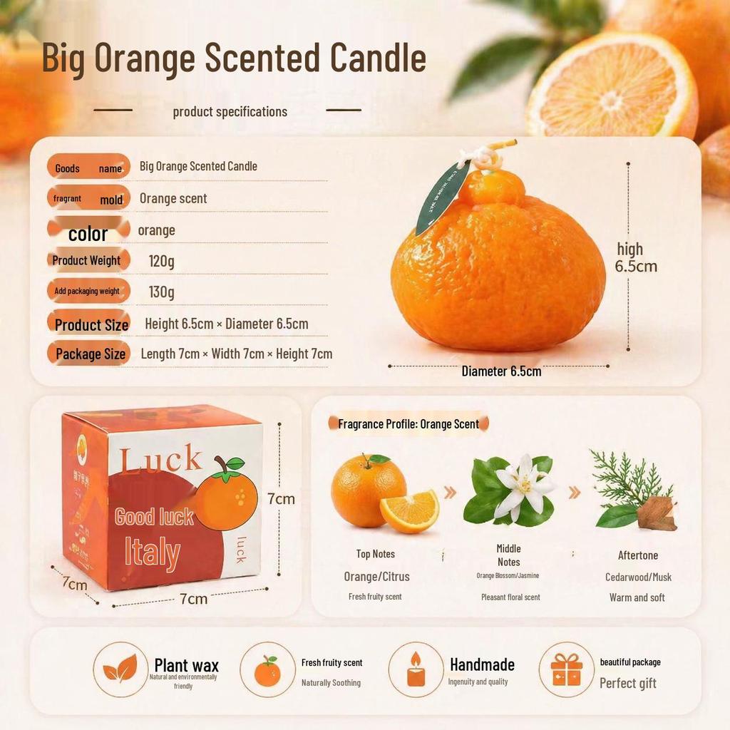 Creative Orange Scented Candle - Fruit Bridesmaid Gift, Wedding Favor, Photography Prop & Decoration