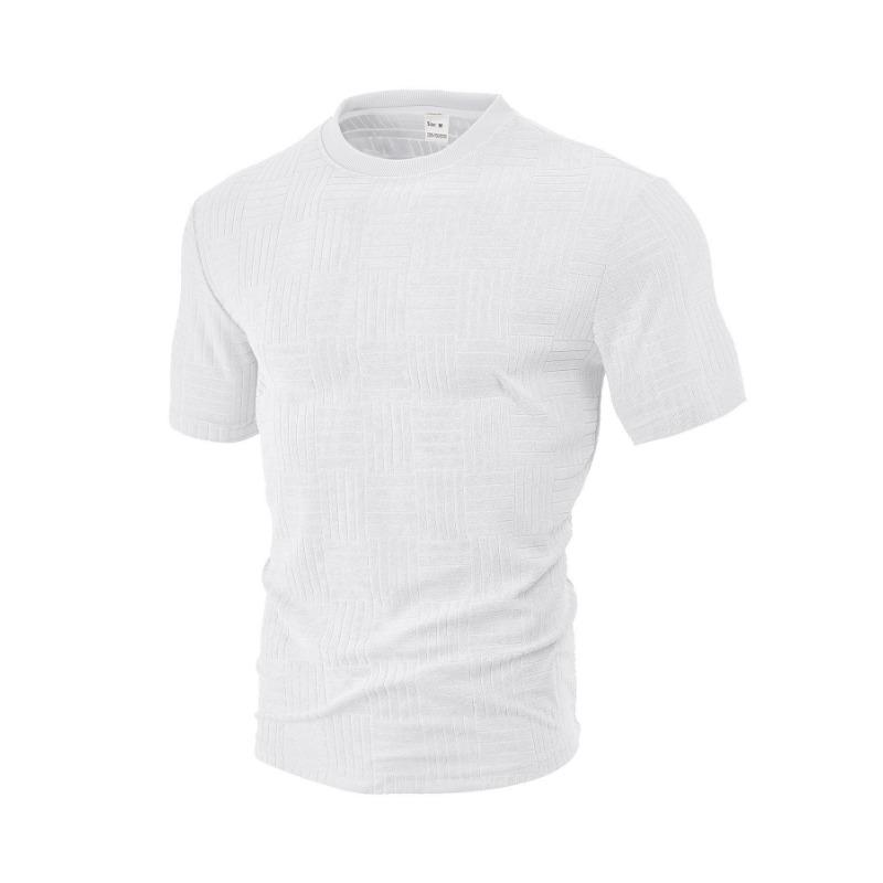 Men s Textured Jacquard T-Shirt Crew Neck Short Sleeve Casual Top S белый