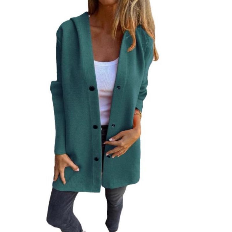 Fashion Autumn Winter Long Sleeve Women Hooded Jackets Solid Color Casual Single-breasted Loose Office Coats Plus Size Elegant Simple Long Shirts