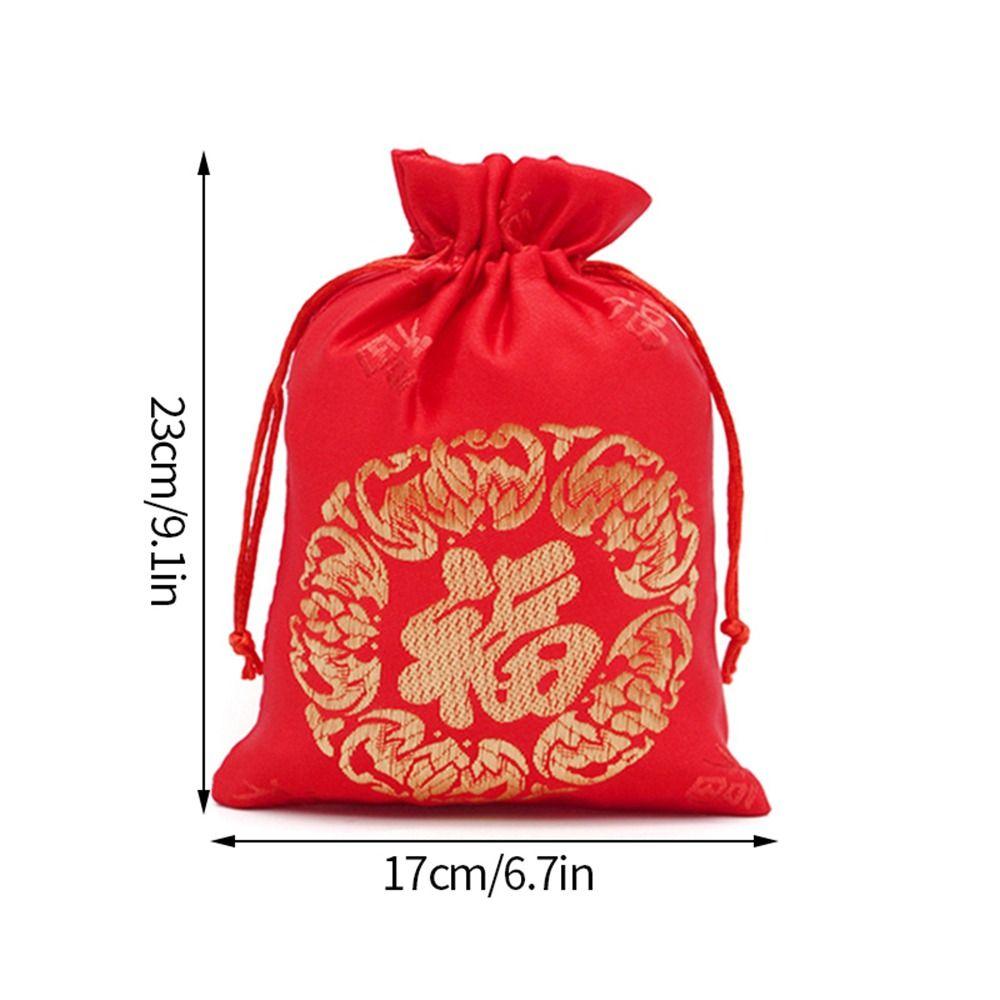 1Pcs Jewelry Drawstring Pouch Silk Fu Bag Brocade Happy New Year Chinese Lucky Bags Gift Packaging New Year Wedding Party