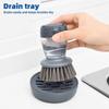 Set of 2 Dish Brush with Soap Dispenser, Kitchen Dish Scrubbers Set with Draining Tray for Washing Dishes/Pots