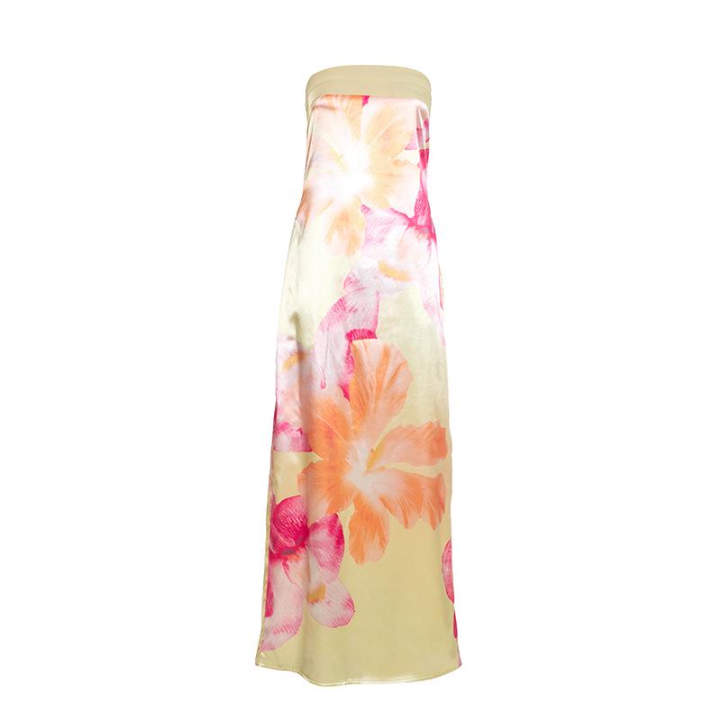 Women's Strapless Floral Print Long Dress - Spring/Summer Fashion, Resort Casual Style