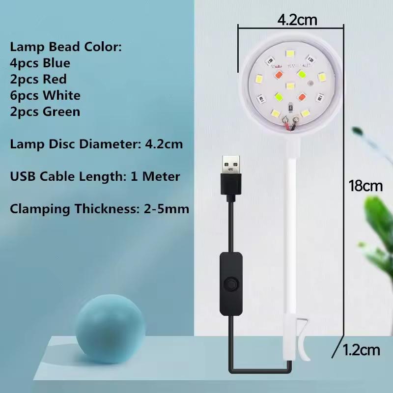 Small Fish Tank Light with USB and Adapter, LED, Full Spectrum and 360° Rotating Clip-On Mounting System