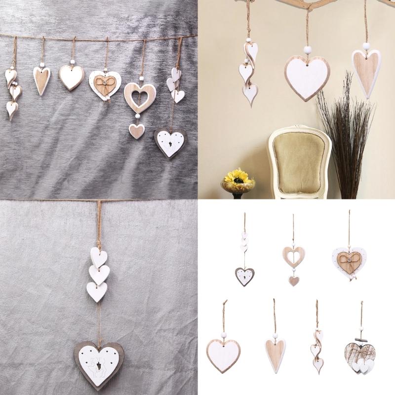 Natural Wooden Heart Shaped Adornment Bedroom Decorative Pendant Hanging Ornament for Weddings and Special Occasion