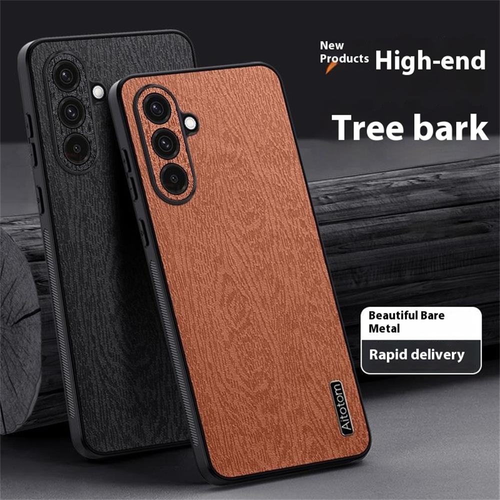 

For Samsung Galaxy A36 5G Case Wood Texture PU Leather Coated PC+TPU Phone Cover Brown