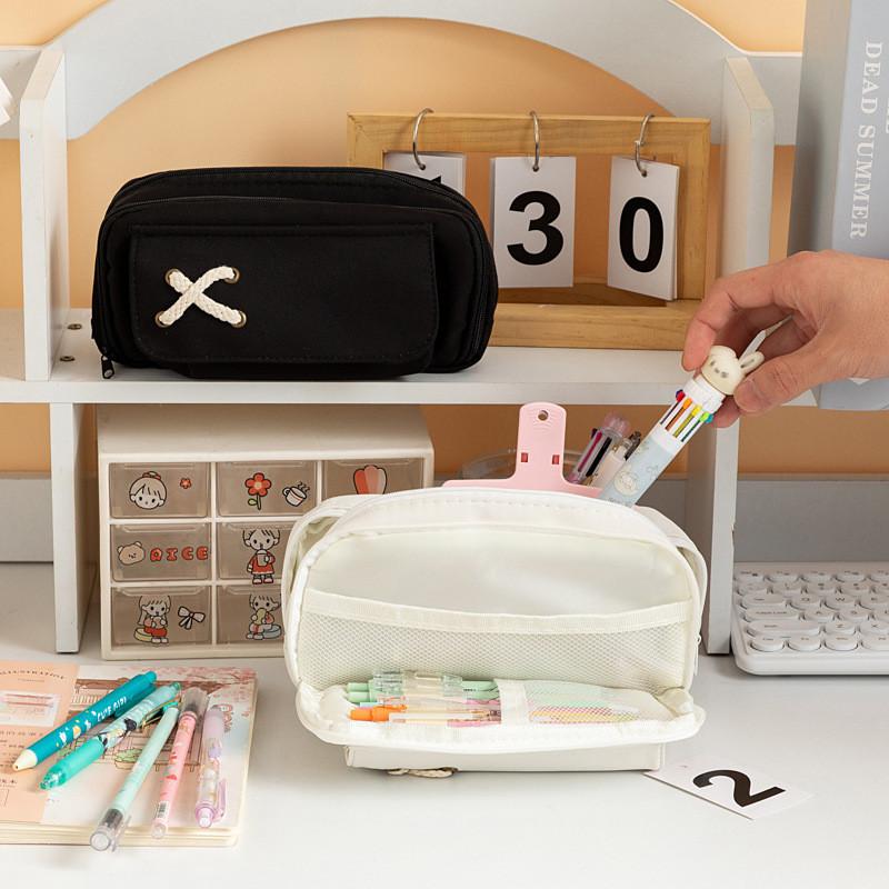 Unisex Rope Pencil Pouch With Multiple Layers For School Supplies And Stationery