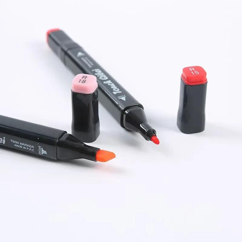 48Colors Alcohol Based Marker Pen Set Dual Tip Double Head Black Barrel Drawing Painting for Kids School Supplies Design