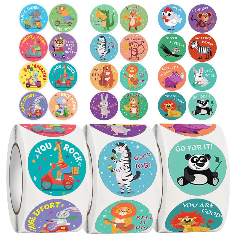 500 Cute Cartoon Reward Stickers Roll: Fun Encouragement & Praise for Kindergarten