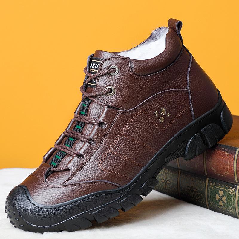 

First layer cowhide winter wool men s cotton shoes genuine leather mountaineering velvet warm men s leather shoes casual dad men s shoes 44