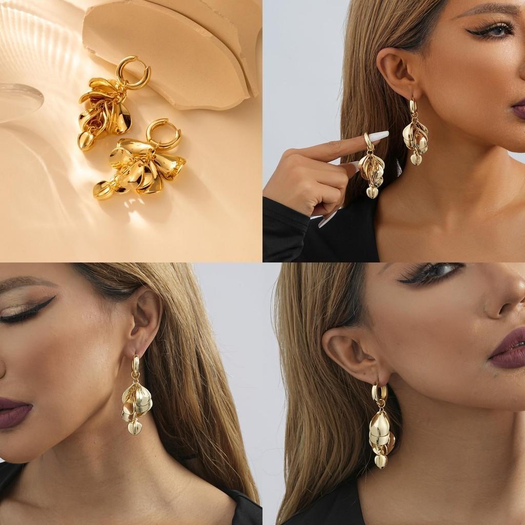 Fashionable Irregular Geometric Gold Earrings Stylish Alloy Winter Jewelry