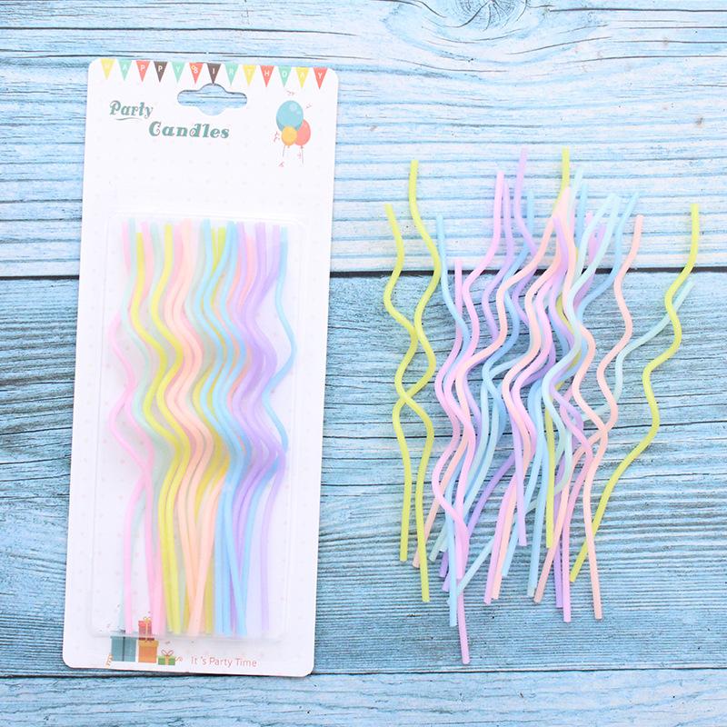 24 Curved Macaron Candles for Birthday, Creative Romantic Party Colored Spiral Candles Without Support