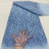 5 Yards Latest African Sequins Lace Fabric High Quality Lace Embroidery Beaded Mesh Fabric for Women Wedding Party Dress