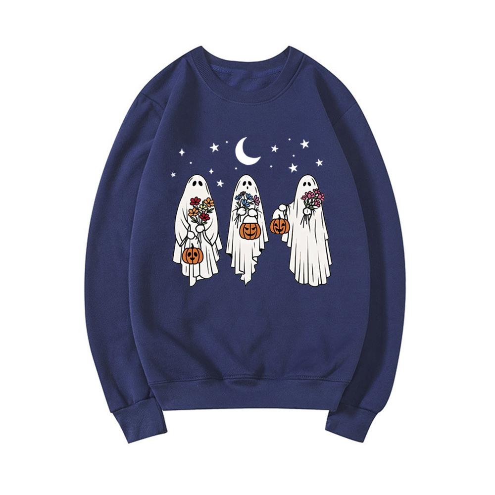 

Винтажная толстовка с привидением на Хэллоуин, цветочная, ретро, жуткая тыква, женская толстовка с длинным рукавом, пуловер, женские худи на Хэллоуин S