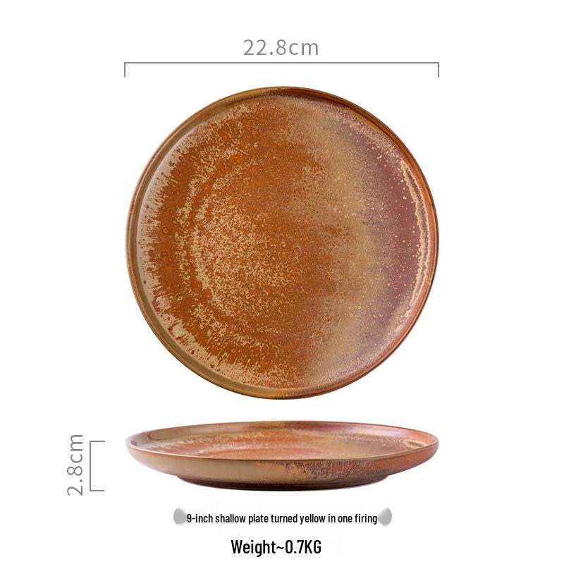 Nordic Style Wood-Fired Ceramic Dinner Plate - Retro Western Steak & Pasta Plate