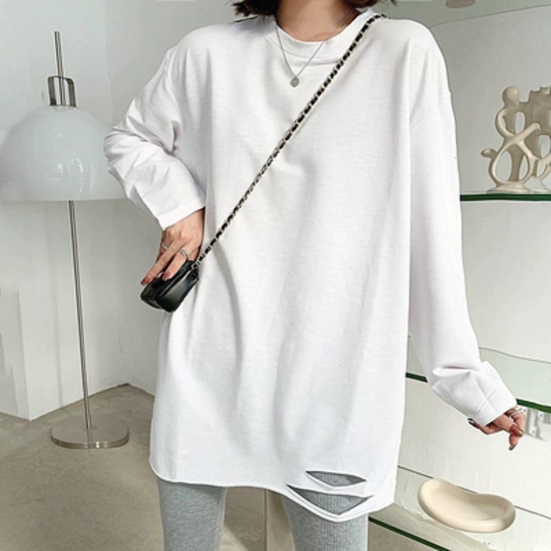 

Футболка Осень и Зима Бархатная Белая Свободная Базовая Футболка Чистый Хлопок Топ Средней и Длинной Длины Полированная Универсальная С Отверстием Внутри Женская Осень XXL