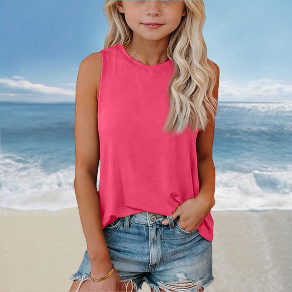 Girls Kids Summer Crewneck Sleeveless Shirts Tank Tops