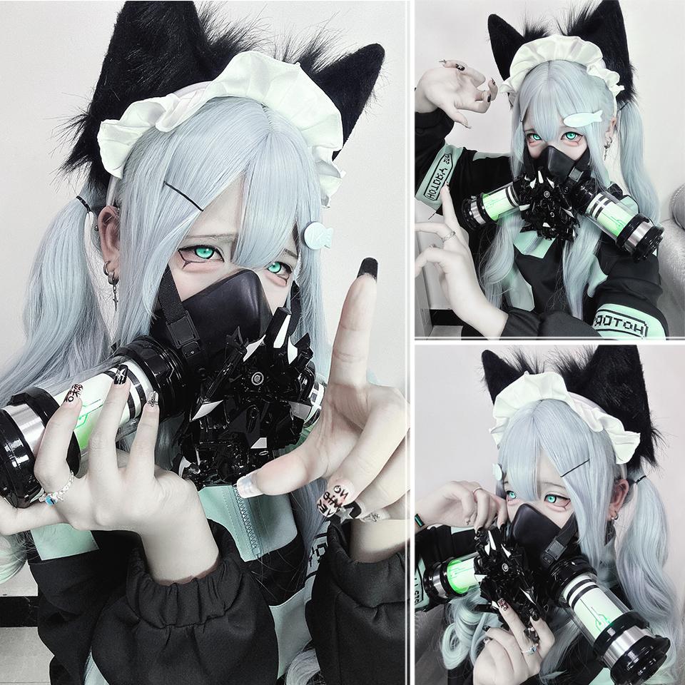 Water Blue Long Curly Hair Synthetic Wig Female Lolita Halloween Dress Sweet Straight Bangs Long Curly Hair Wig