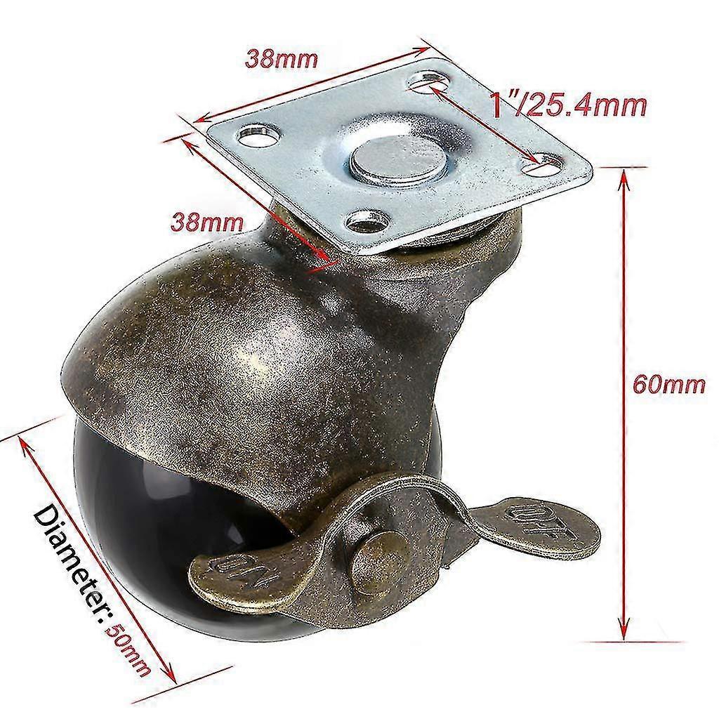 Bronze Ball Wheel, 50mm Ball Casters, Rounded Ball Casters With Brake, Replacement For Furniture, Sofas, Chairs, Cabinets, 4 Pcs - Ri